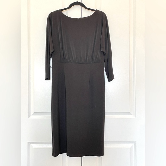 Ralph Lauren Black Dress! Classic! Stretch & Support! Boatneck & Batwing! Sz 12 - Picture 1 of 13